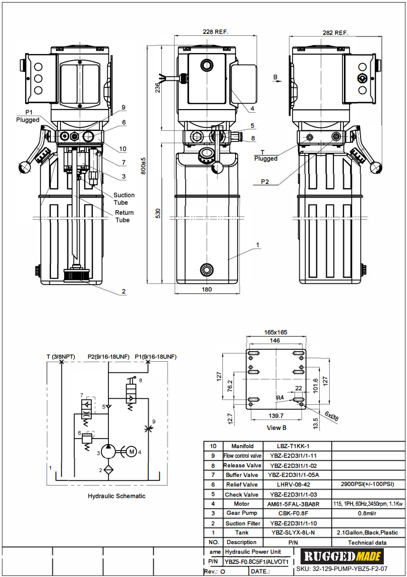 115V AC Auto Hoist Hydraulic Power Unit Schematic Drawing