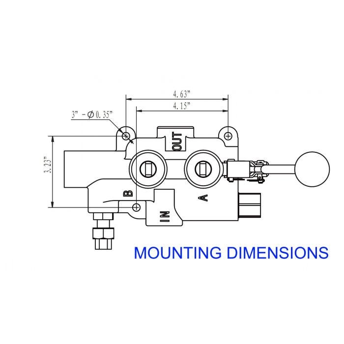 25 GPM, 1/2" Work Ports, Auto Return Detent Log Splitter Valve Schematic Drawing