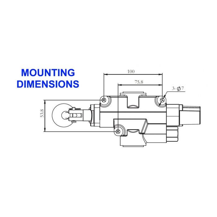 18 GPM, 1/2" Work Ports, Auto Return Detent Log Splitter Valve Schematic Drawing