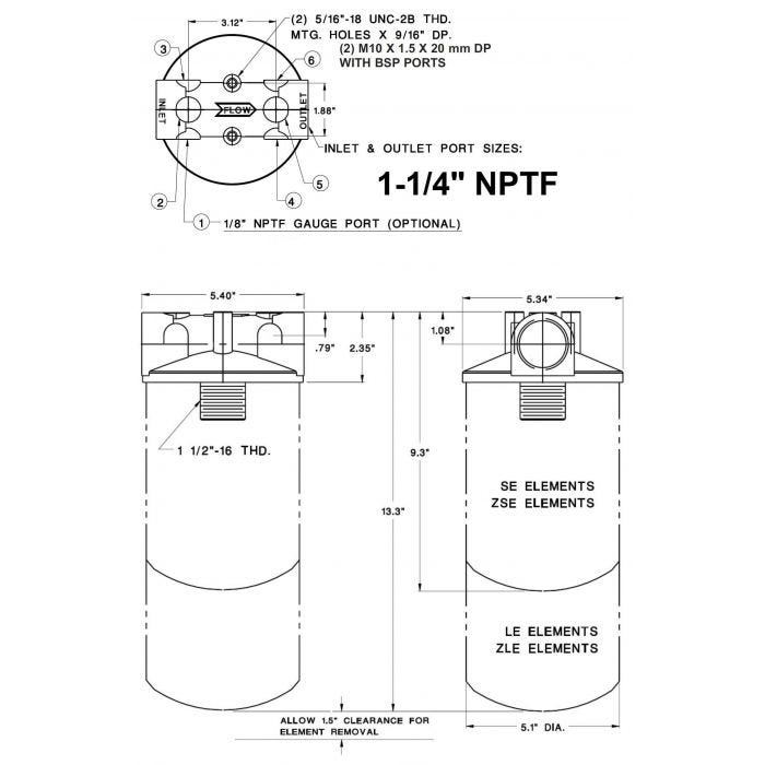 70 GPM Zinga SF120 Spin-On Filter Head Drawing