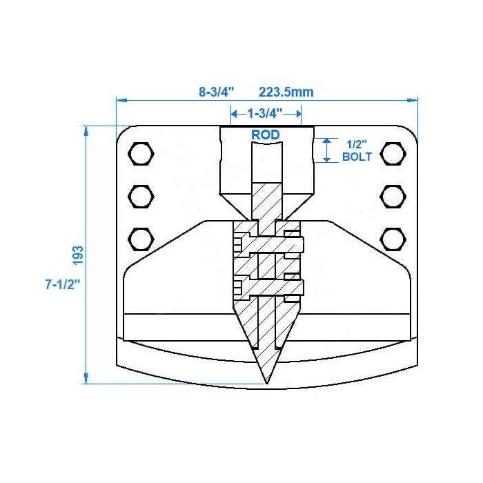 Log Splitter 4-Way Wedge Blade with Log Knock-Off Drawing