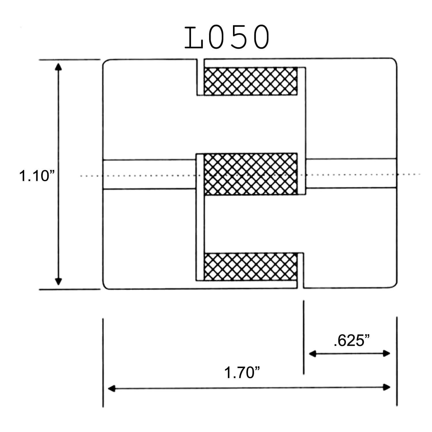 L050 Size, 1/4" Bore Lovejoy Style Jaw Coupling Hub Drawing