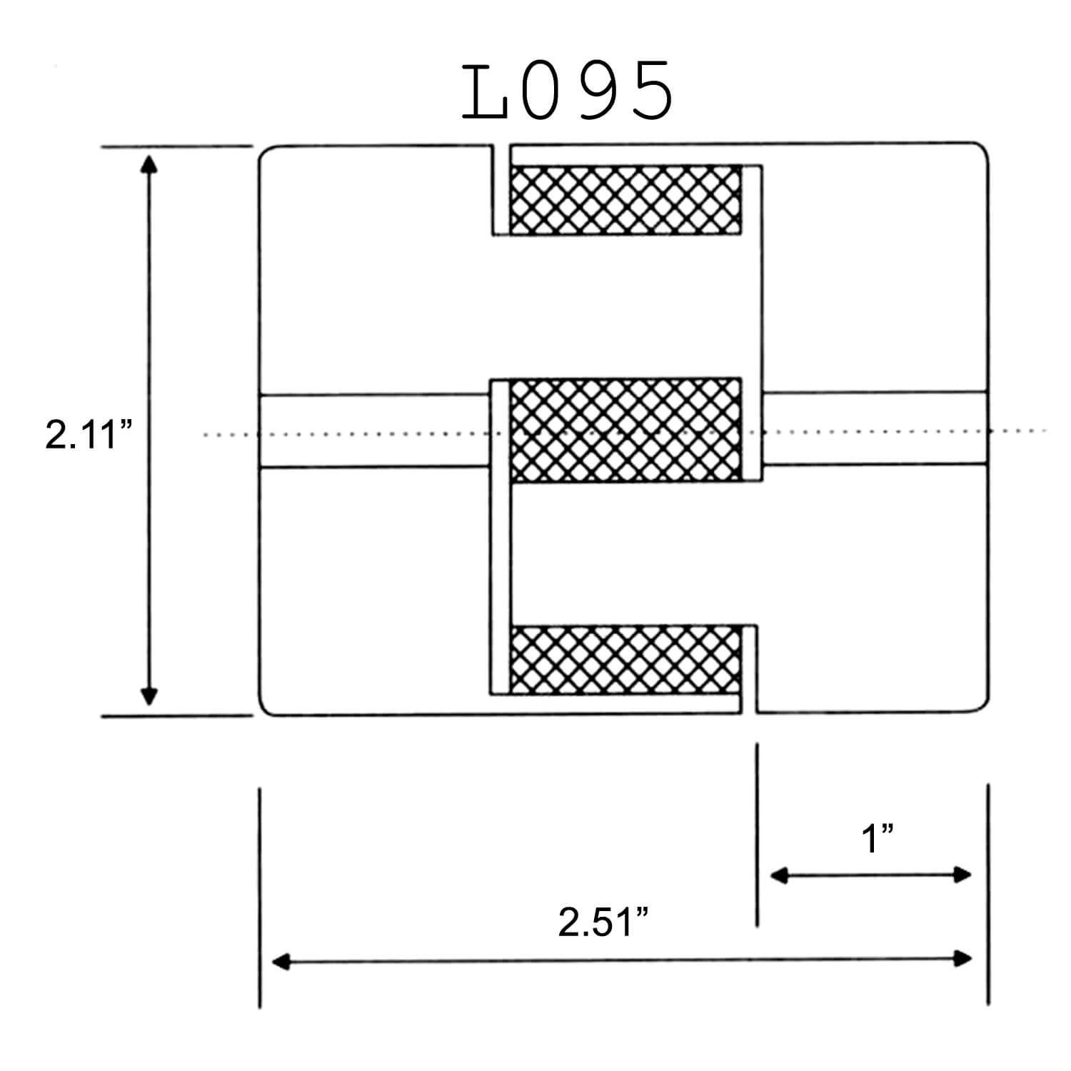 L095 Size, 1-1/8" Bore Lovejoy Style Jaw Coupling Hub Drawing