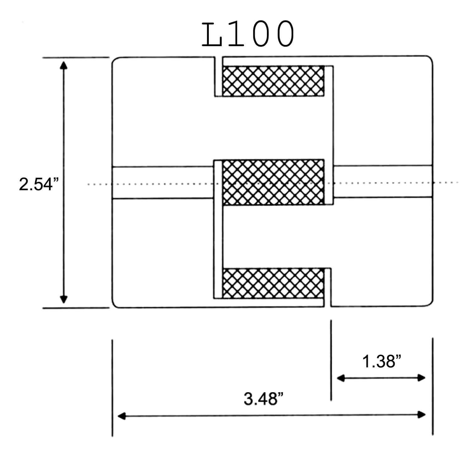 L100 Size, 1-1/2" Bore Lovejoy Style Jaw Coupling Hub Drawing