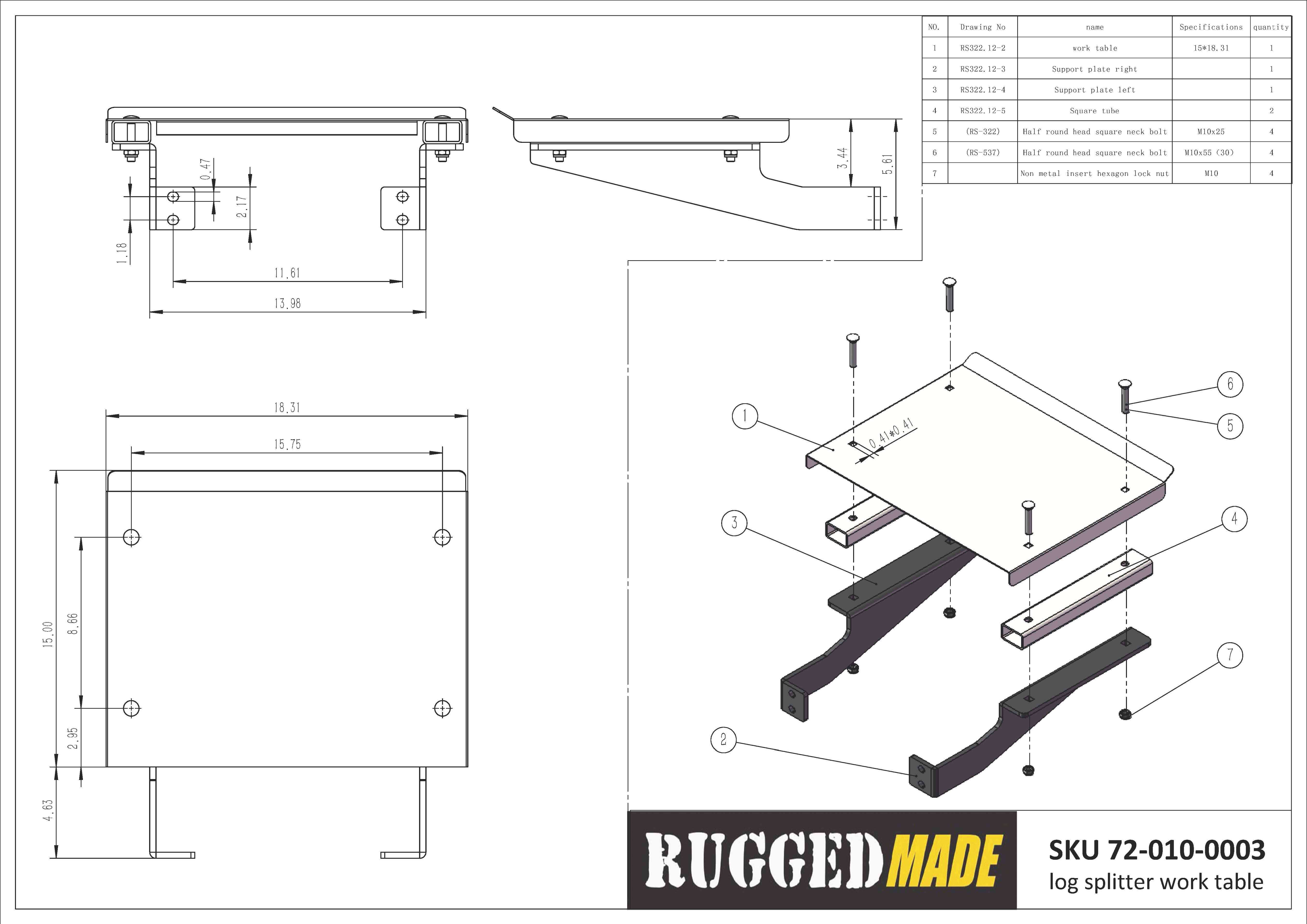 Log Splitter Work Table Drawing