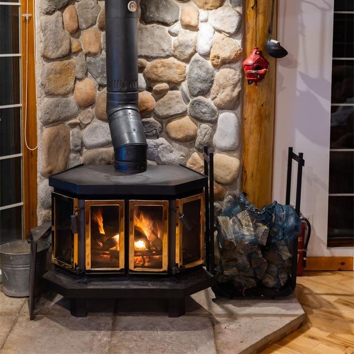 Wood stove inside a home